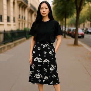 GAP Black and White Wrap Midi Skirt for Cocktail